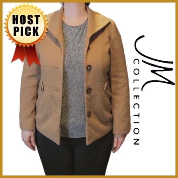Tan Peacoat, JM Collection, Winter Lightweight Pea Coat, Classy, Caramel, Medium - Picture 1 of 12